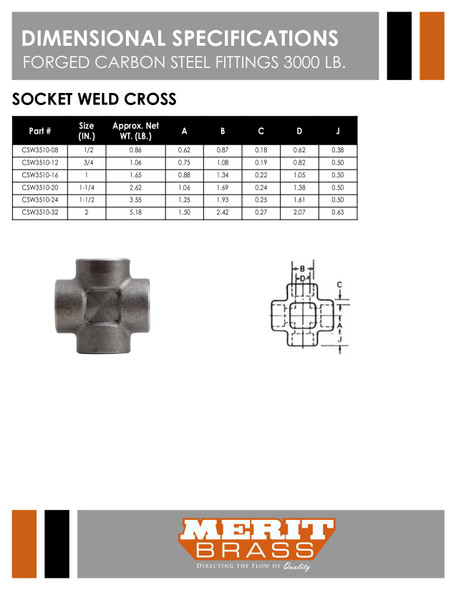 3000# Forged Steel Socket Weld Cross Data Sheet