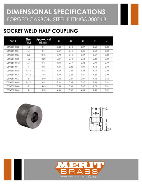 3000# Forged Steel Socket Weld Half Coupling Dimensions