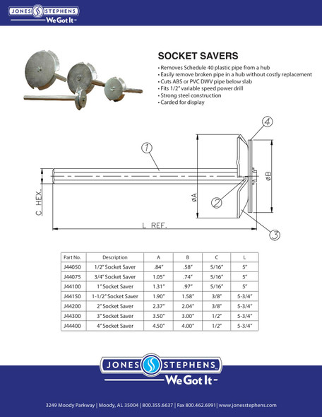 Jones Stephens Socket Saver Spec Sheet