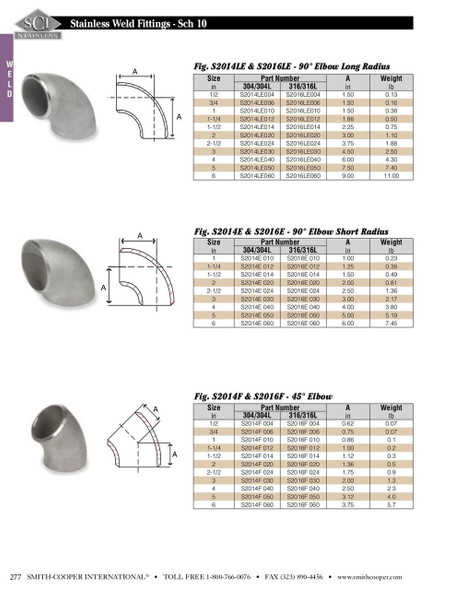 Sch10 304 Weld 90 ASC Dimensions