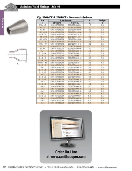 Sch40 3 SS Weld Concentric Reducer Cut Sheet