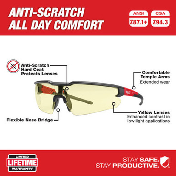 Milwaukee 48-73-2101 Safety Glasses - Yellow Anti-Scratch Lenses