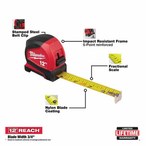 Milwaukee 48-22-6612 12' Compact Tape Measure