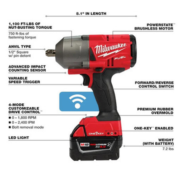 Milwaukee 2862-22R M18 FUEL w/ ONE-KEY High Torque Impact Wrench 1/2" Pin Detent Kit