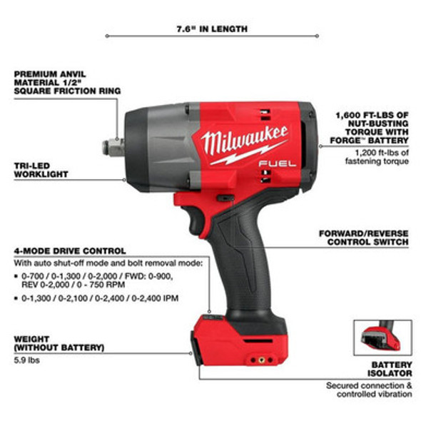 Milwaukee 2967-20 M18 FUEL 1/2" High Torque Impact Wrench w/ Friction Ring