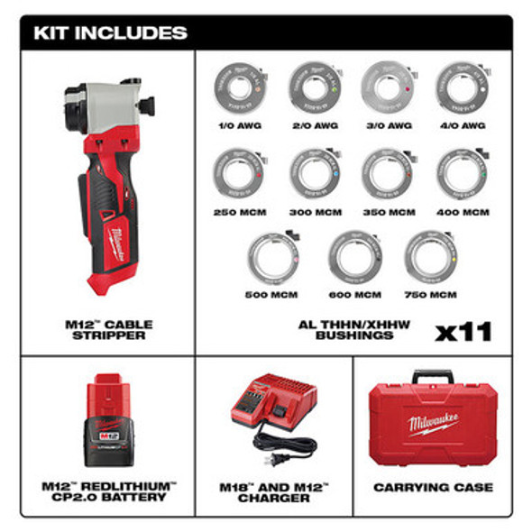 Milwaukee 2435AL-21 M12 Cable Stripper Kit for Al THHN / XHHW