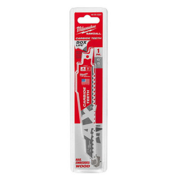 Milwaukee 48-00-5221 AX Sawzall Blade With Carbide Teeth, 6" 5T