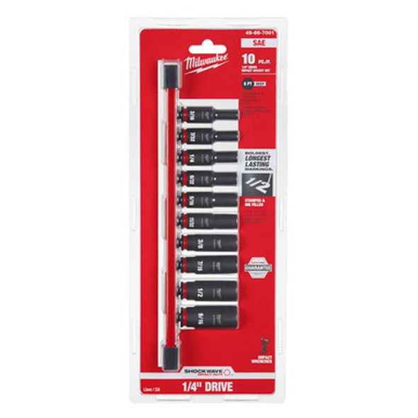 Milwaukee 49-66-7001 10PC SHOCKWAVE Impact Duty 1/4" Drive SAE Deep 6 Point Socket Set