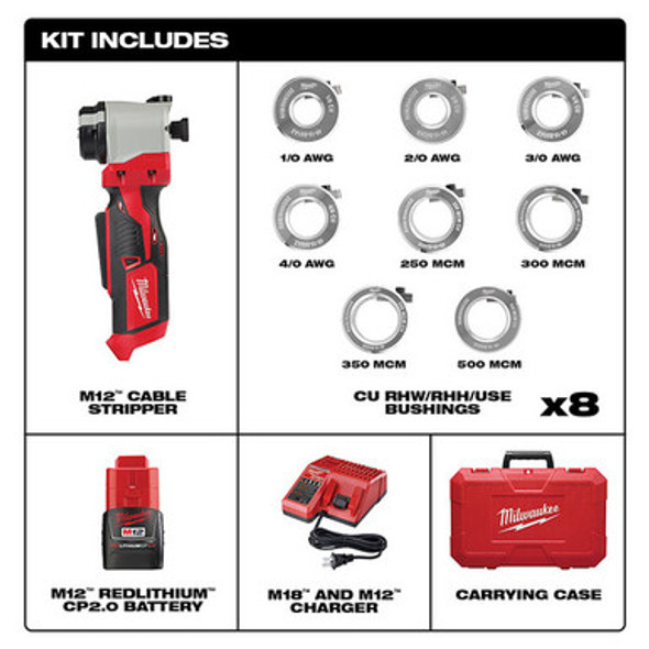 Milwaukee 2435X-21 M12 Cable Stripper Kit for Cu RHW / RHH / USE