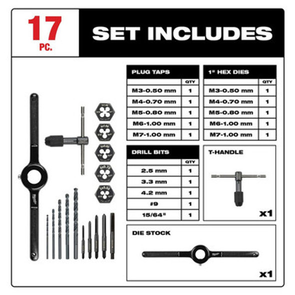 Milwaukee 49-22-5601 17PC Metric Tap and Die Set