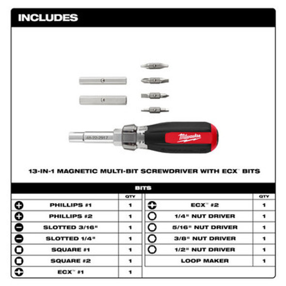 Milwaukee 48-22-2917 13-in-1 Magnetic Multi-Bit Screwdriver