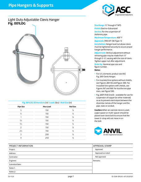 Light Duty Adjustable Clevis Hanger Fig. 001LDG