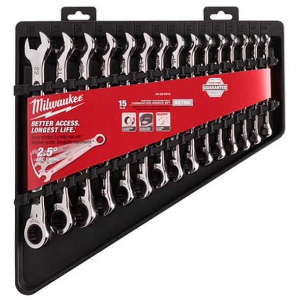 Milwaukee 48-22-9516 15 Piece Ratcheting Combination Wrench Set - Metric