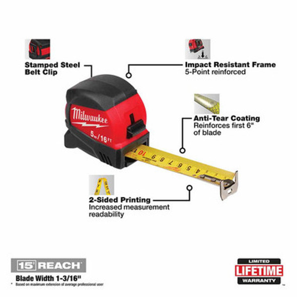 Milwaukee 48-22-0417 5m/16' Compact Wide Blade Tape Measure