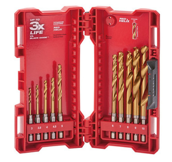 Milwaukee 48-89-4859 10-Piece Metric Titanium SHOCKWAVE Red Helix Drill Bit Kit