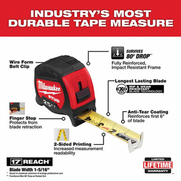 Milwaukee 48-22-9725 25' STUD Tape Measure