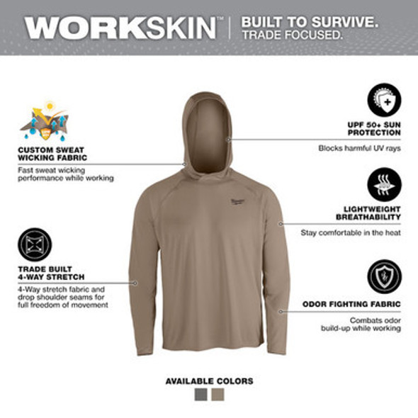 Milwaukee M550N-S WORKSKIN Hooded Sun Shirt - SANDSTONE S