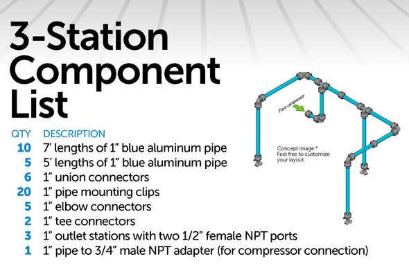 GARAGEpipe 95' Pipe Kit with 3 Air Stations