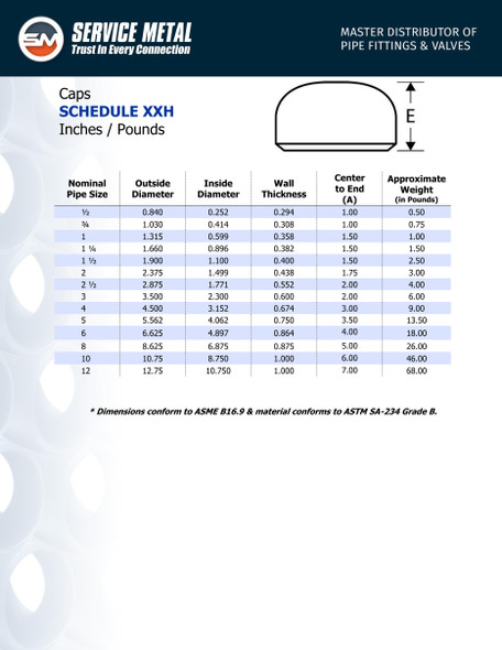 XXH Carbon Steel Butt Weld Cap Specs