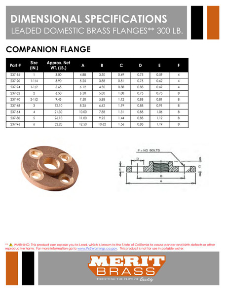 300# Leaded Domestic Brass Threaded Companion Flange