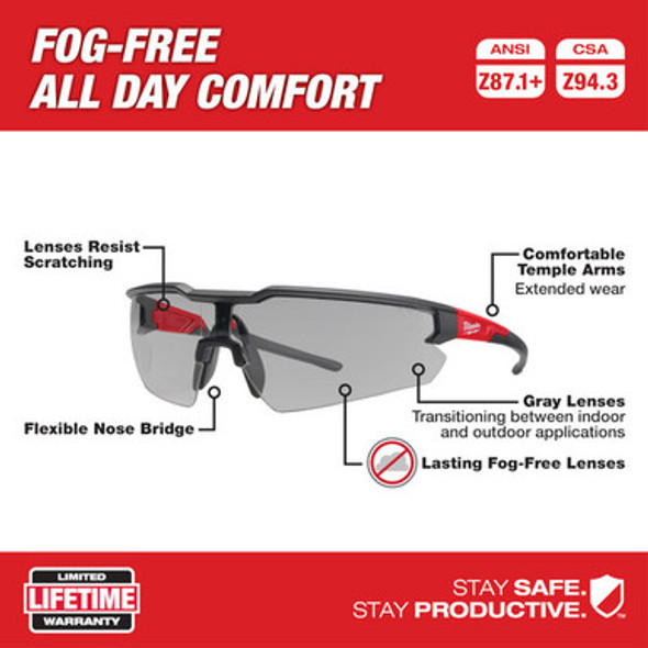 Milwaukee 48-73-2108 Safety Glasses - Gray Fog-Free Lenses