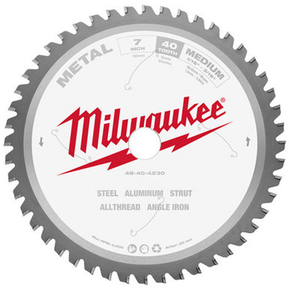 Milwaukee 48-40-4230 7" 40T METAL CSB, 20MM