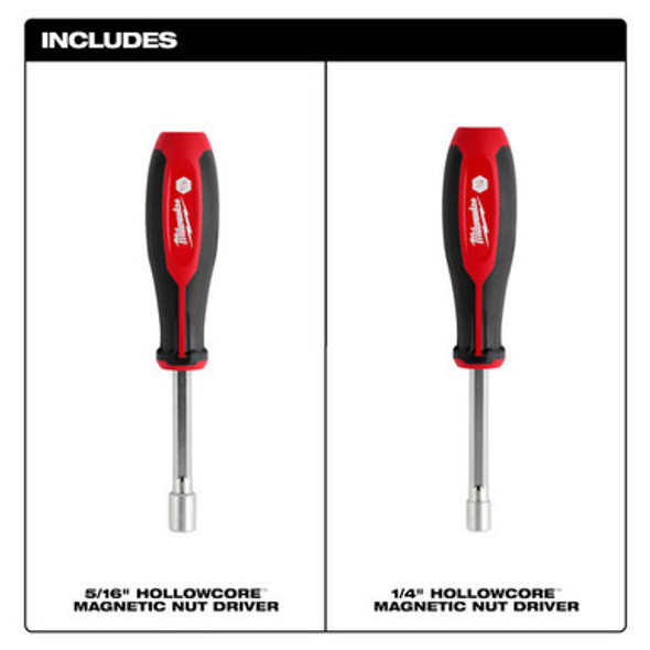 Milwaukee 48-22-2542 2pc SAE HollowCore Magnetic Nut Driver Set