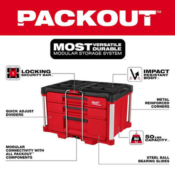 Milwaukee 48-22-8447 PACKOUT Multi-Depth 3-Drawer Tool Box