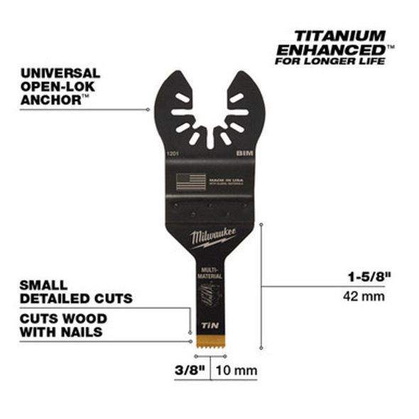 Milwaukee 49-25-1201 MILWAUKEE® OPEN-LOK 3/8" TITANIUM ENHANCED BI-METAL MULTI-MATERIAL BLADE 1PK