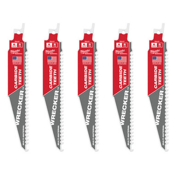 Milwaukee 48-00-5541 6" 6 TPI THE WRECKER with Carbide Teeth SAWZALL® Blade 5PK