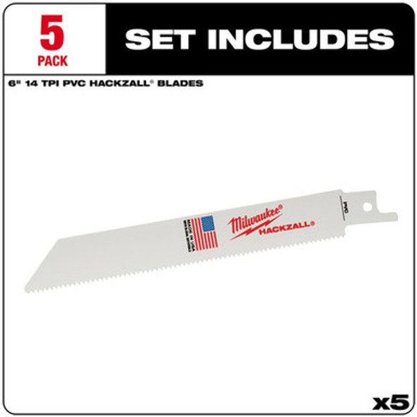 Milwaukee 49-00-5614 M12 Hackzall Blade 6" PVC 5-Pack