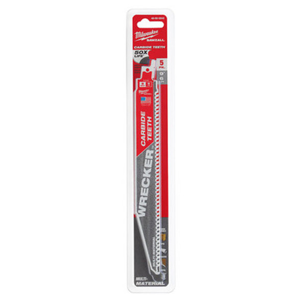 Milwaukee 48-00-5542 9" 6 TPI THE WRECKER with Carbide Teeth SAWZALL® Blade 5PK