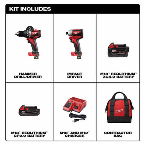 Milwaukee 2893-22CX M18 Brushless Hammer Drill/Impact Combo Kit 2.0,4.0