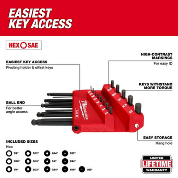 Milwaukee 48-22-2185 13-Key Ball End L-Key Set - SAE