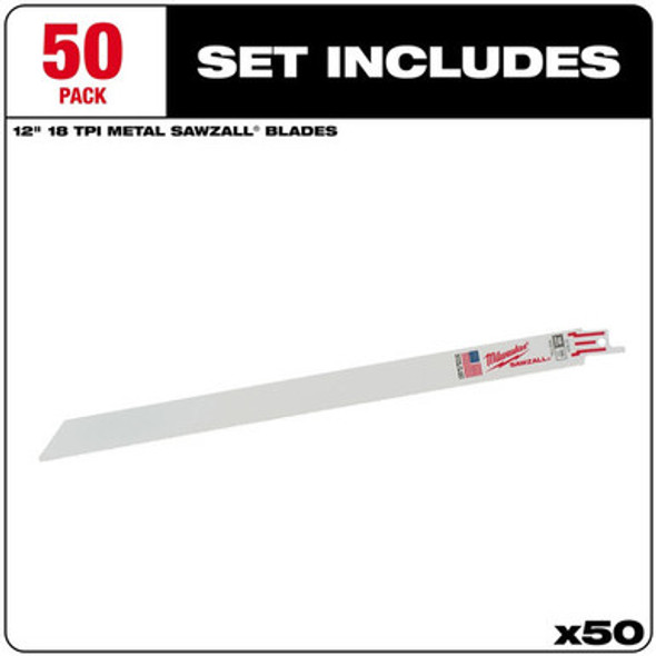 Milwaukee 48-01-6189 12" x 18TPI Bi-Metal Super Sawzall Blade (50 Pack)