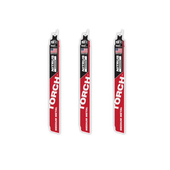 Milwaukee 48-00-6352 9" Reciprocating Saw Blade 10TPI The TORCH with NITRUS CARBIDE Teeth for Medium Metal 3PK