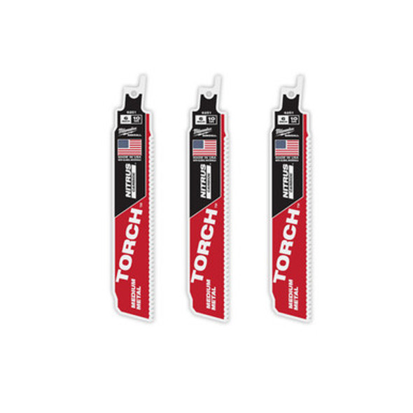 Milwaukee 48-00-6351 6" Reciprocating Saw Blade 10TPI The TORCH with NITRUS CARBIDE Teeth for Medium Metal 3PK