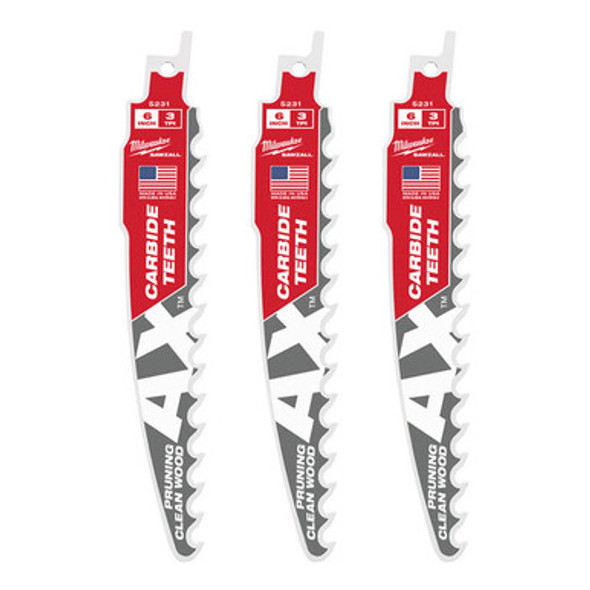 Milwaukee 48-00-5331 6" 3 TPI The AX with Carbide Teeth for Pruning & Clean Wood SAWZALL® Blade 3PK