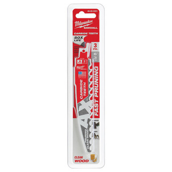 Milwaukee 48-00-5331 6" 3 TPI The AX with Carbide Teeth for Pruning & Clean Wood SAWZALL® Blade 3PK