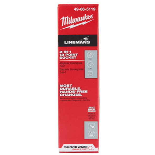 Milwaukee 49-66-5119 Shockwave Lineman's 12PT 3/8" & 1/2" 2-in-1 Socket