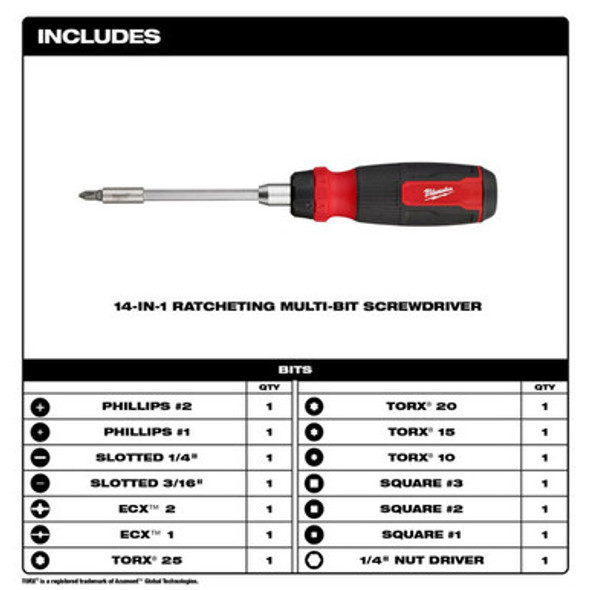 Milwaukee 48-22-2903 14-in-1 Ratcheting Multi-Bit Screwdriver