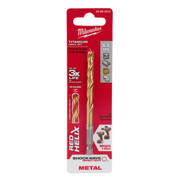 Milwaukee 48-89-4815 6.5mm Metric Titanium SHOCKWAVE Red Helix Bit