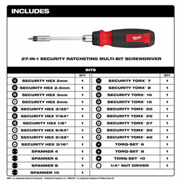 Milwaukee 48-22-2912 27-in-1 Ratcheting Security Multi-Bit Screwdriver