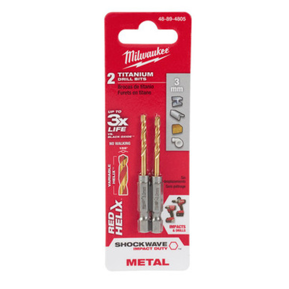 Milwaukee 48-89-4805 3mm Metric Titanium SHOCKWAVE Red Helix Bit
