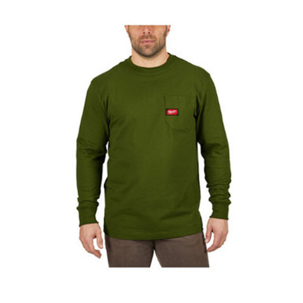 Milwaukee 602OG-XL Heavy Duty Pocket T-Shirt 602, Long Sleeve, Olive Green, XL