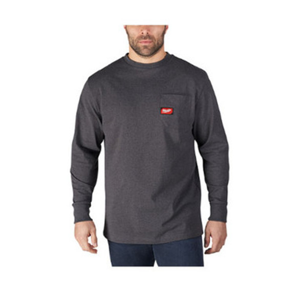 Milwaukee 602G-2X Heavy Duty Pocket T-Shirt (602), Long Sleeve, Gray, 2X