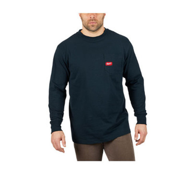 Milwaukee 602BL-2X Heavy Duty Pocket T-Shirt (602), Long Sleeve, Blue, 2X