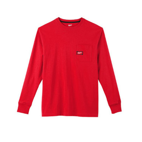 Milwaukee 602R-3X Heavy Duty Pocket T-Shirt (602), Long Sleeve, Red, 3X