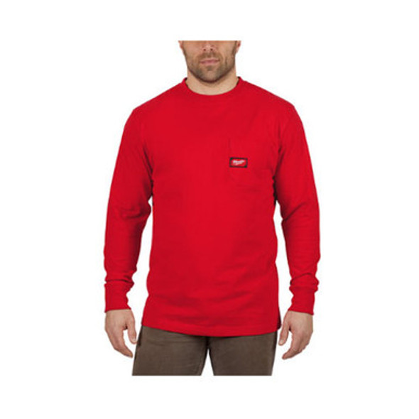 Milwaukee 602R-3X Heavy Duty Pocket T-Shirt (602), Long Sleeve, Red, 3X
