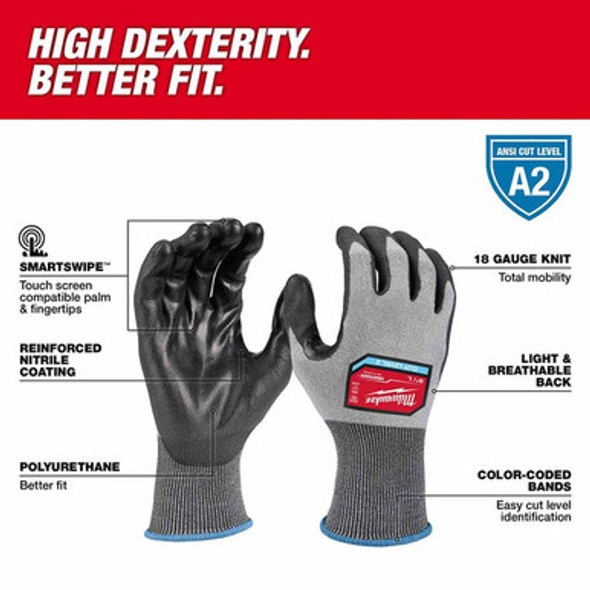Milwaukee 48-73-8724 High Dexterity A2 Polyurethane Dipped Gloves - 2XL